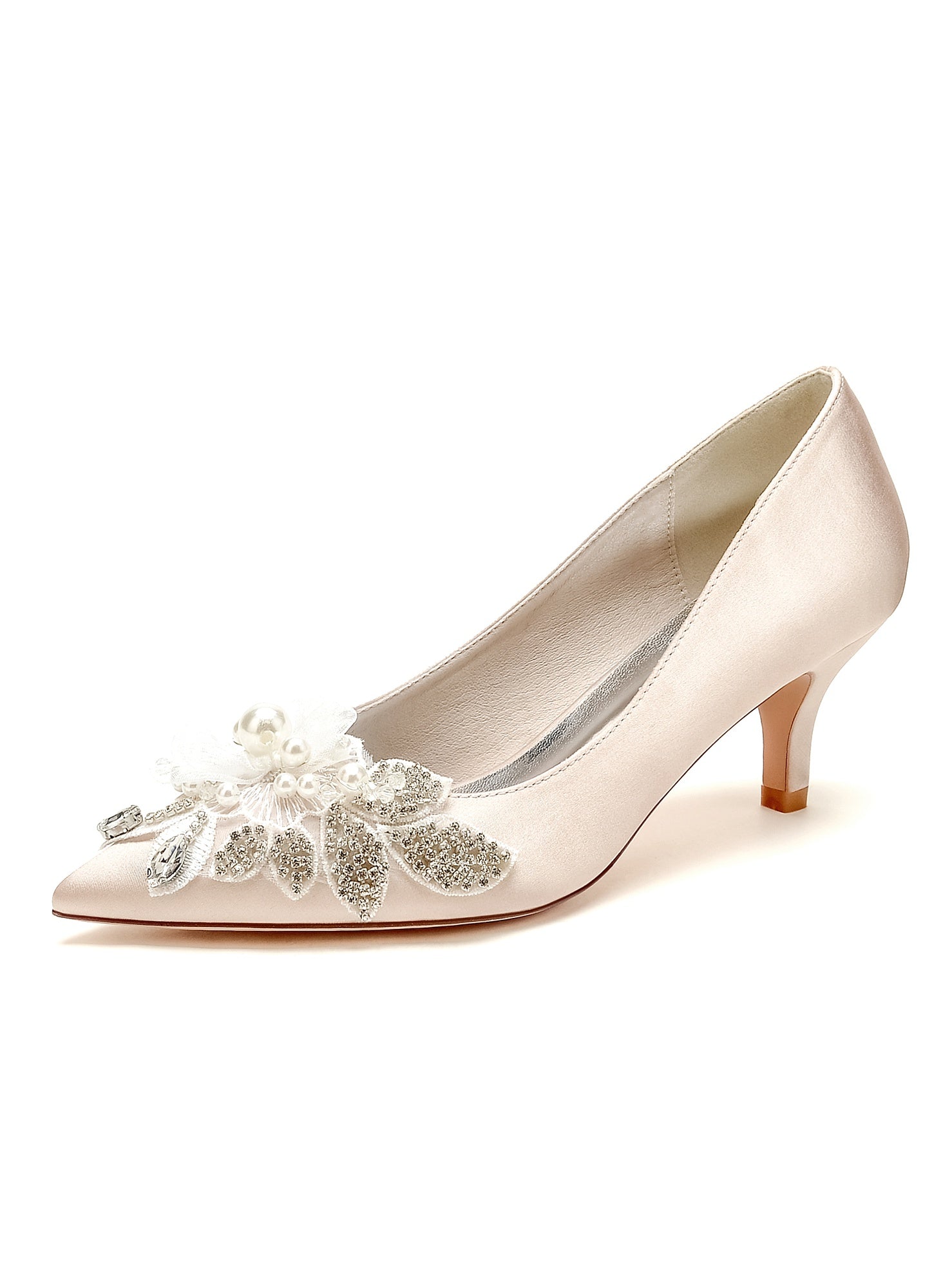 Bridal Shoes for Women with Applique and Pointed Toe in Mid Heel