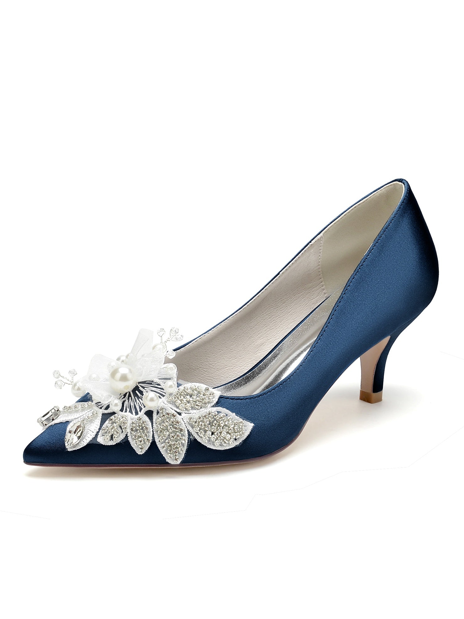 Bridal Shoes for Women with Applique and Pointed Toe in Mid Heel