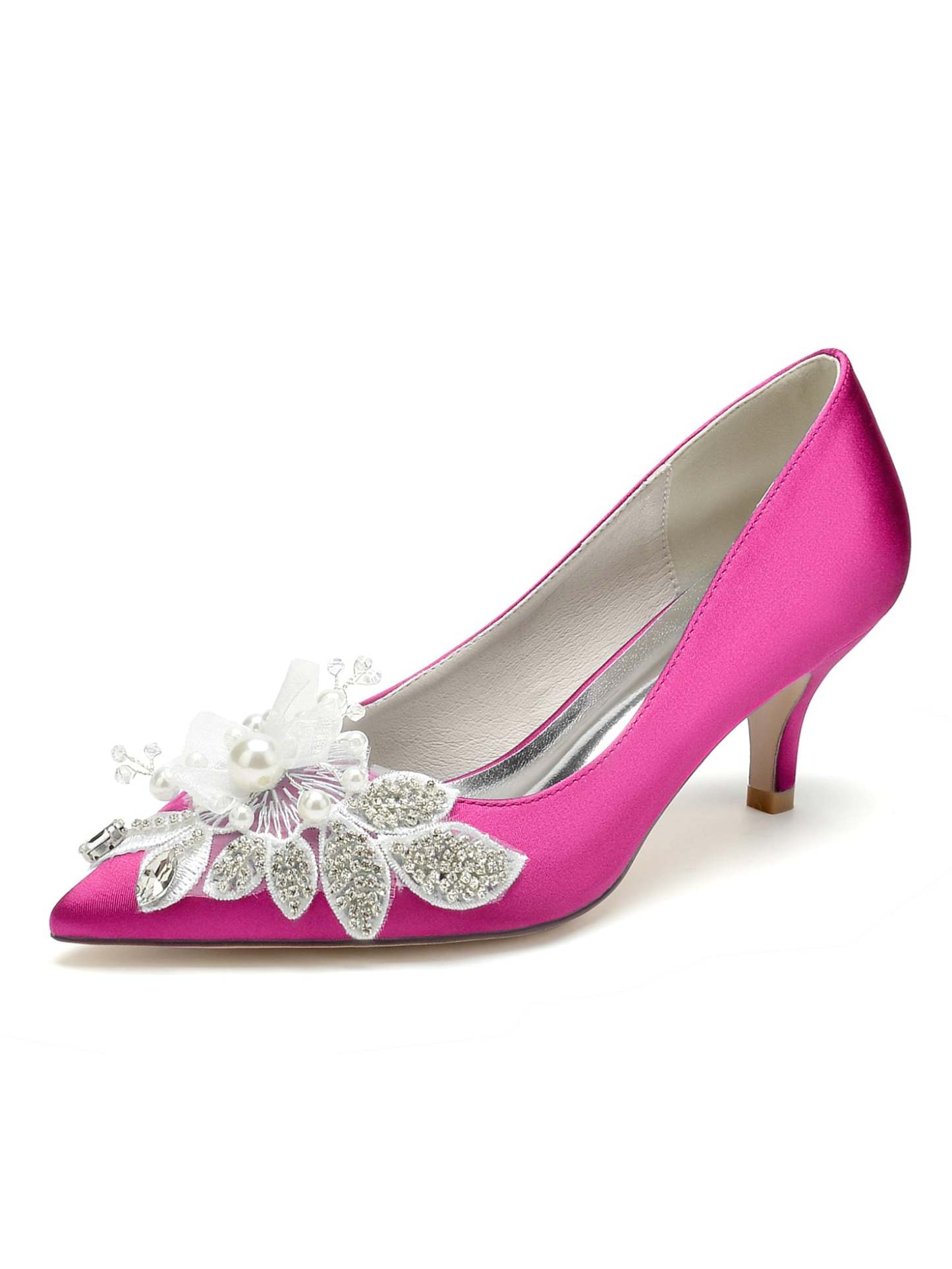 Bridal Shoes for Women with Applique and Pointed Toe in Mid Heel