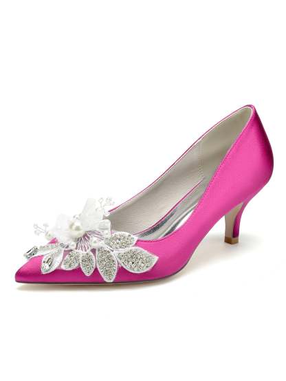 Bridal Shoes for Women with Applique and Pointed Toe in Mid Heel
