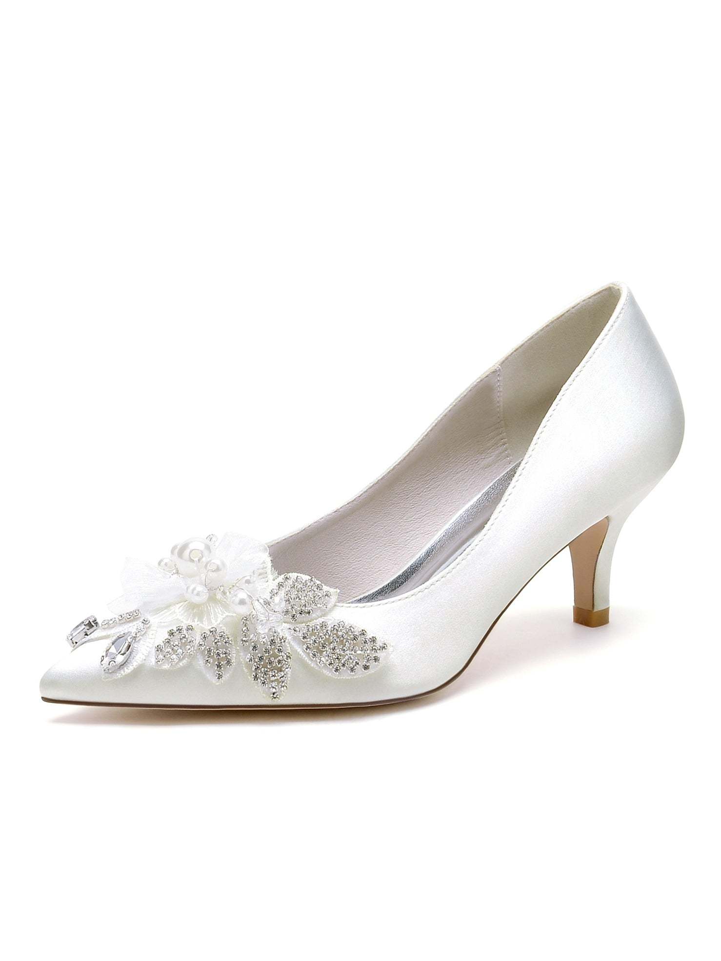 Bridal Shoes for Women with Applique and Pointed Toe in Mid Heel