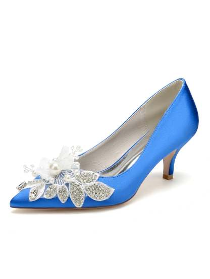 Bridal Shoes for Women with Applique and Pointed Toe in Mid Heel