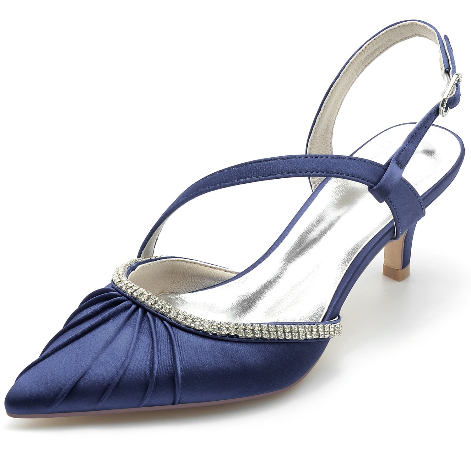 Bridal Shoes for Women with Rhinestone Buckle and Mid Heel