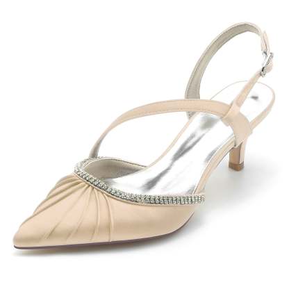 Bridal Shoes for Women with Rhinestone Buckle and Mid Heel