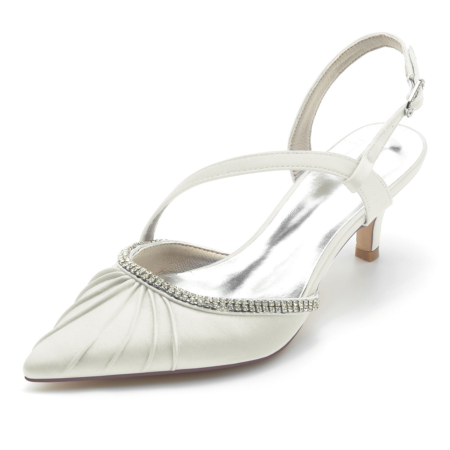 Bridal Shoes for Women with Rhinestone Buckle and Mid Heel