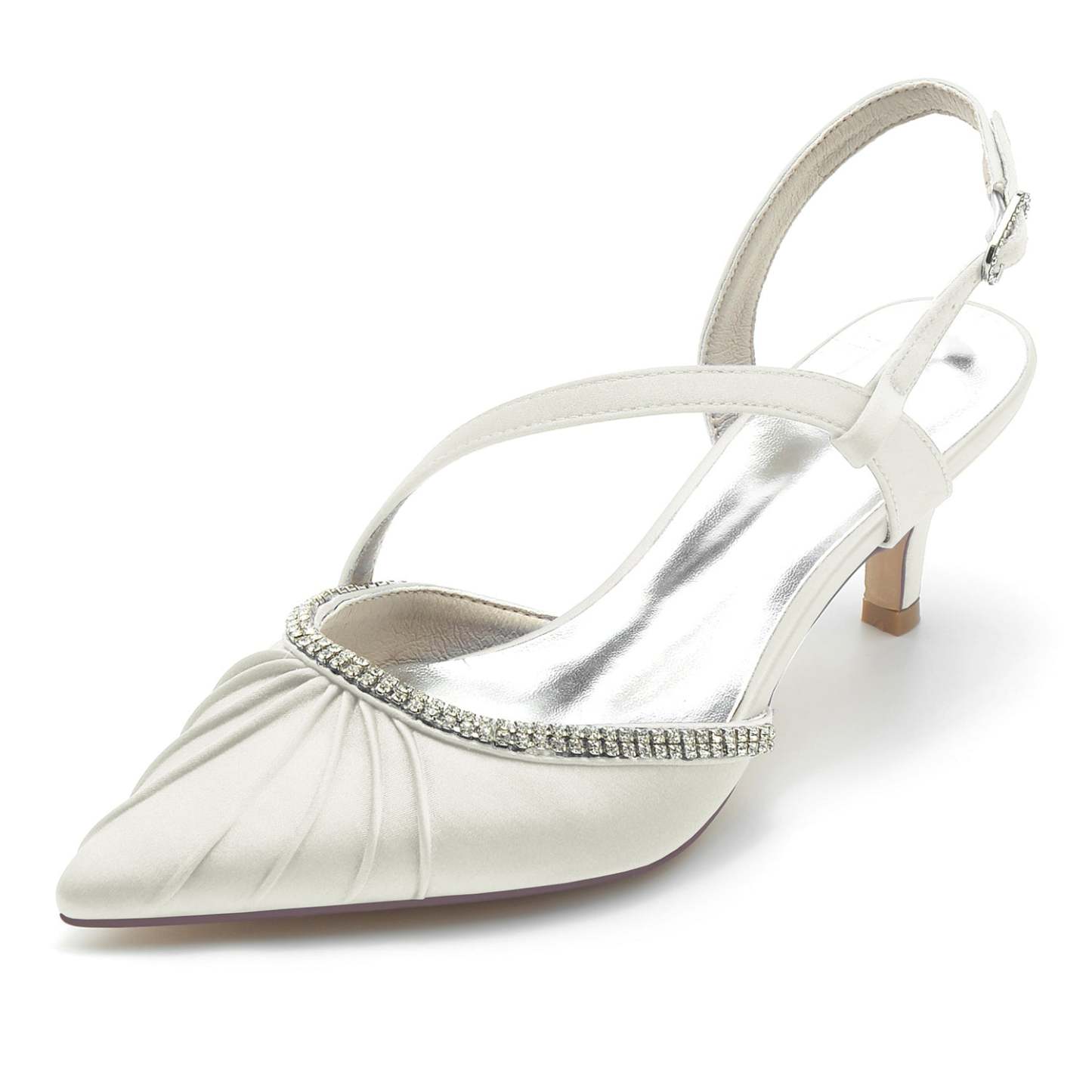 Bridal Shoes for Women with Rhinestone Buckle and Mid Heel