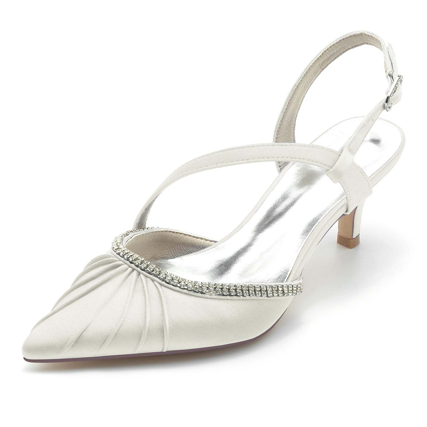 Bridal Shoes for Women with Rhinestone Buckle and Mid Heel