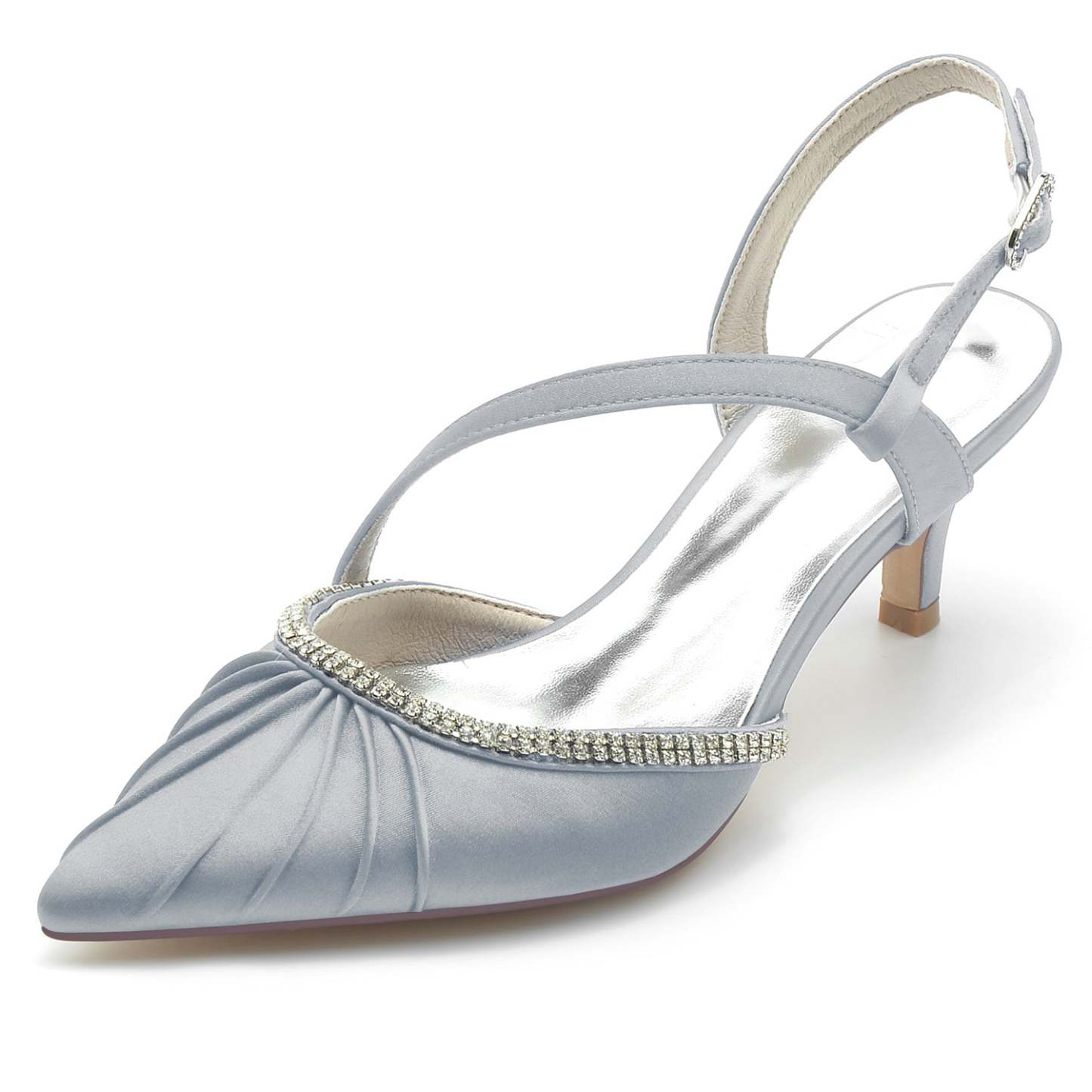 Bridal Shoes for Women with Rhinestone Buckle and Mid Heel