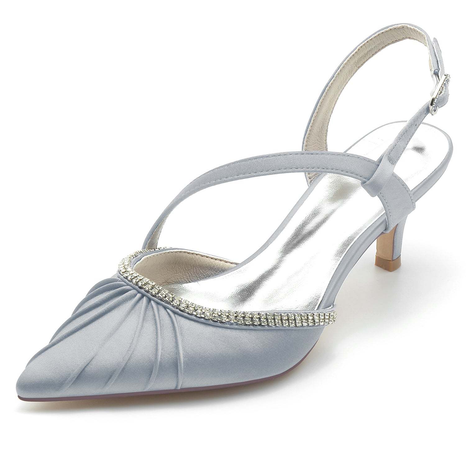 Bridal Shoes for Women with Rhinestone Buckle and Mid Heel