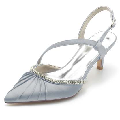 Bridal Shoes for Women with Rhinestone Buckle and Mid Heel