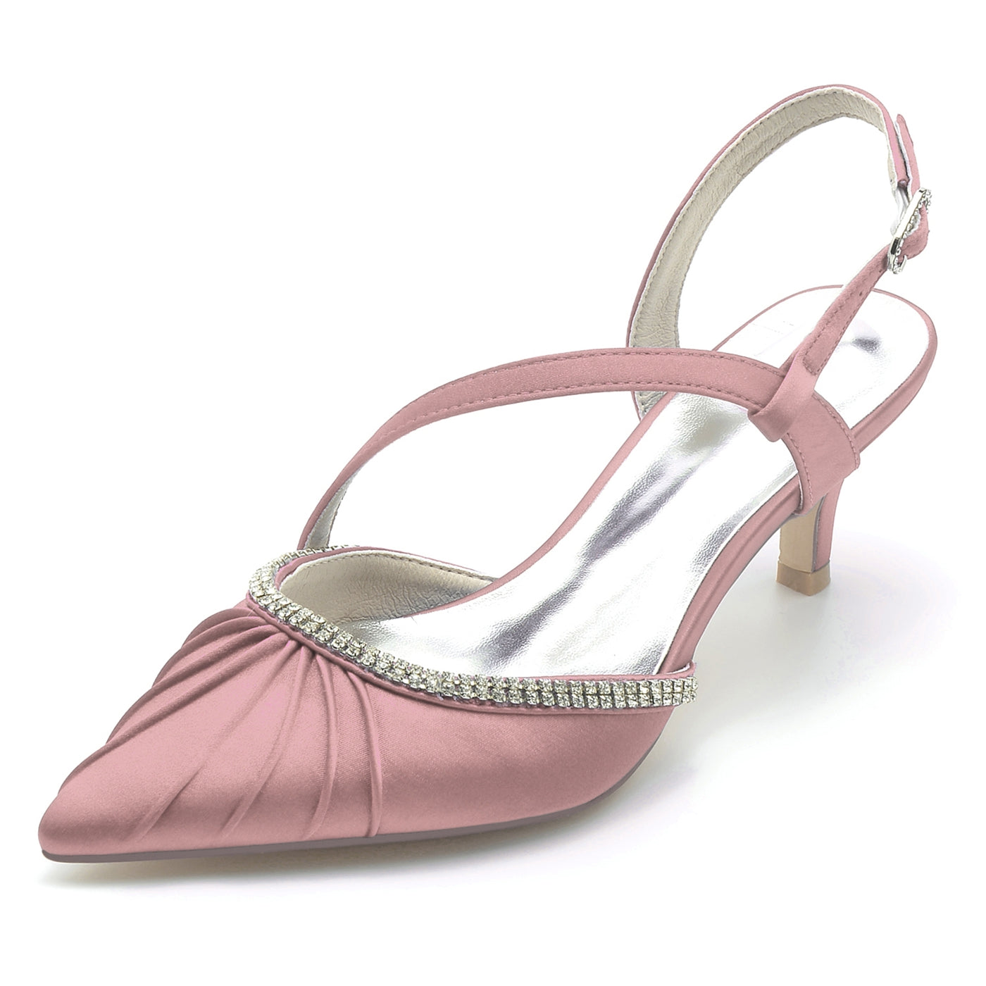 Bridal Shoes for Women with Rhinestone Buckle and Mid Heel