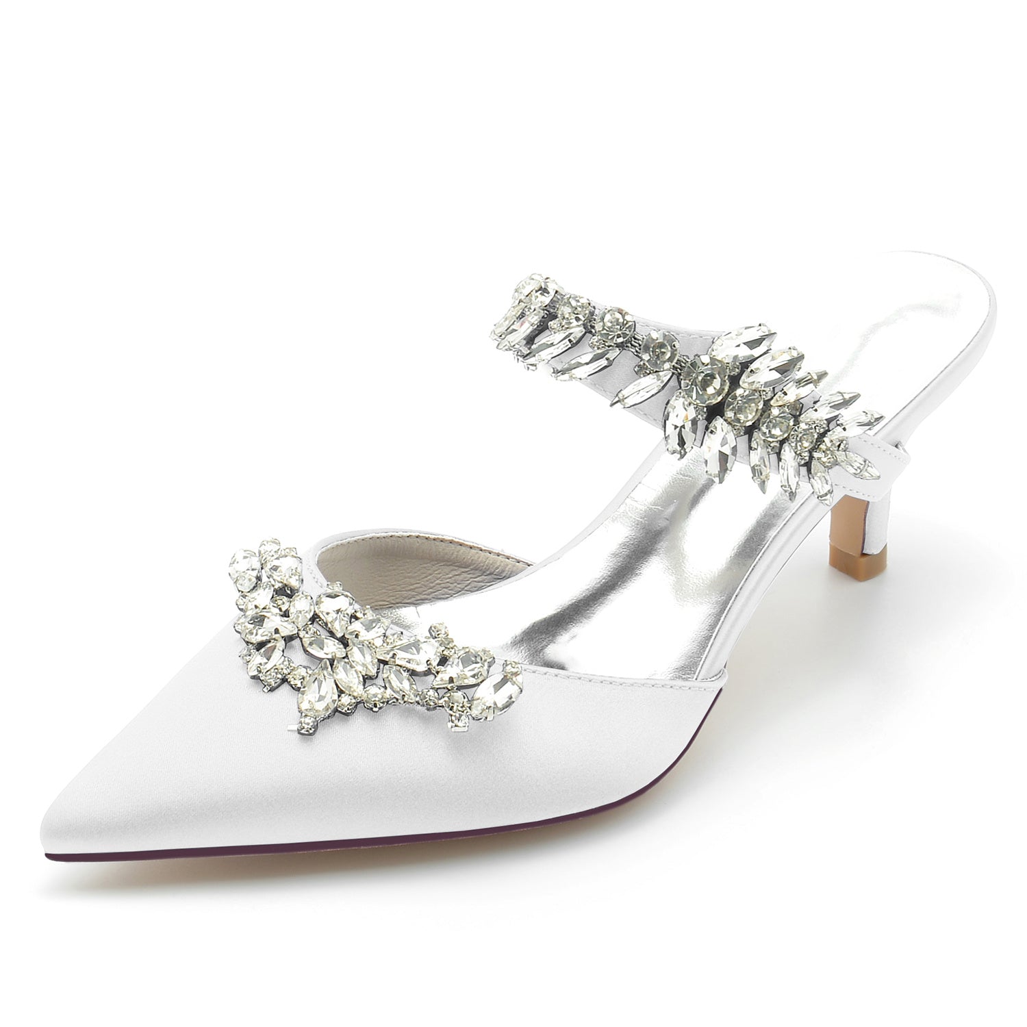 Bridal Mules for Women with Rhinestones and Pointed Toe