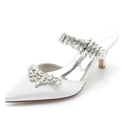 Bridal Mules for Women with Rhinestones and Pointed Toe