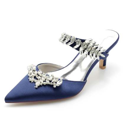 Bridal Mules for Women with Rhinestones and Pointed Toe
