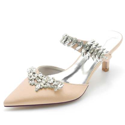 Bridal Mules for Women with Rhinestones and Pointed Toe