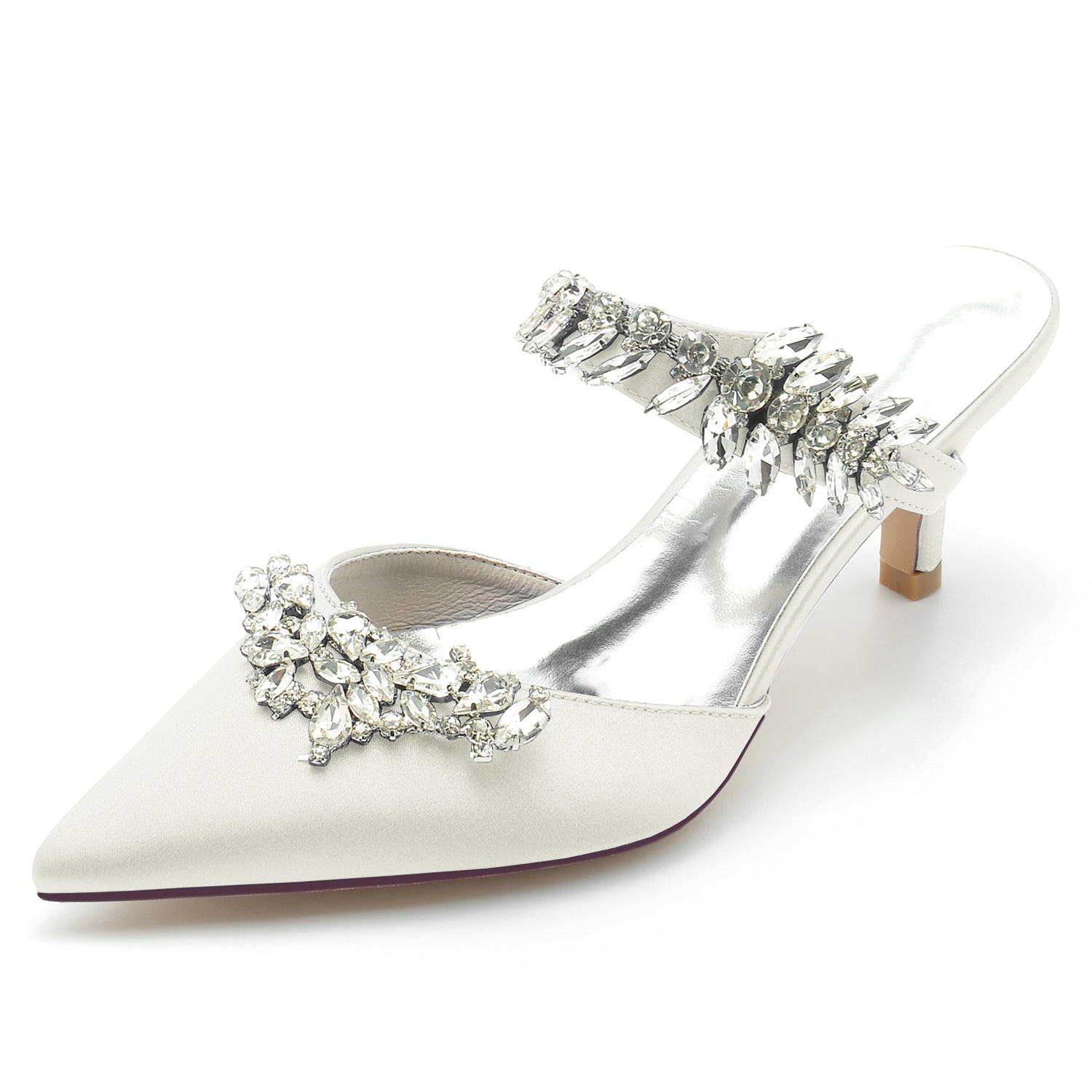 Bridal Mules for Women with Rhinestones and Pointed Toe