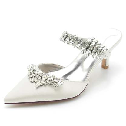 Bridal Mules for Women with Rhinestones and Pointed Toe