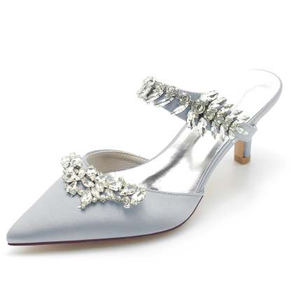 Bridal Mules for Women with Rhinestones and Pointed Toe