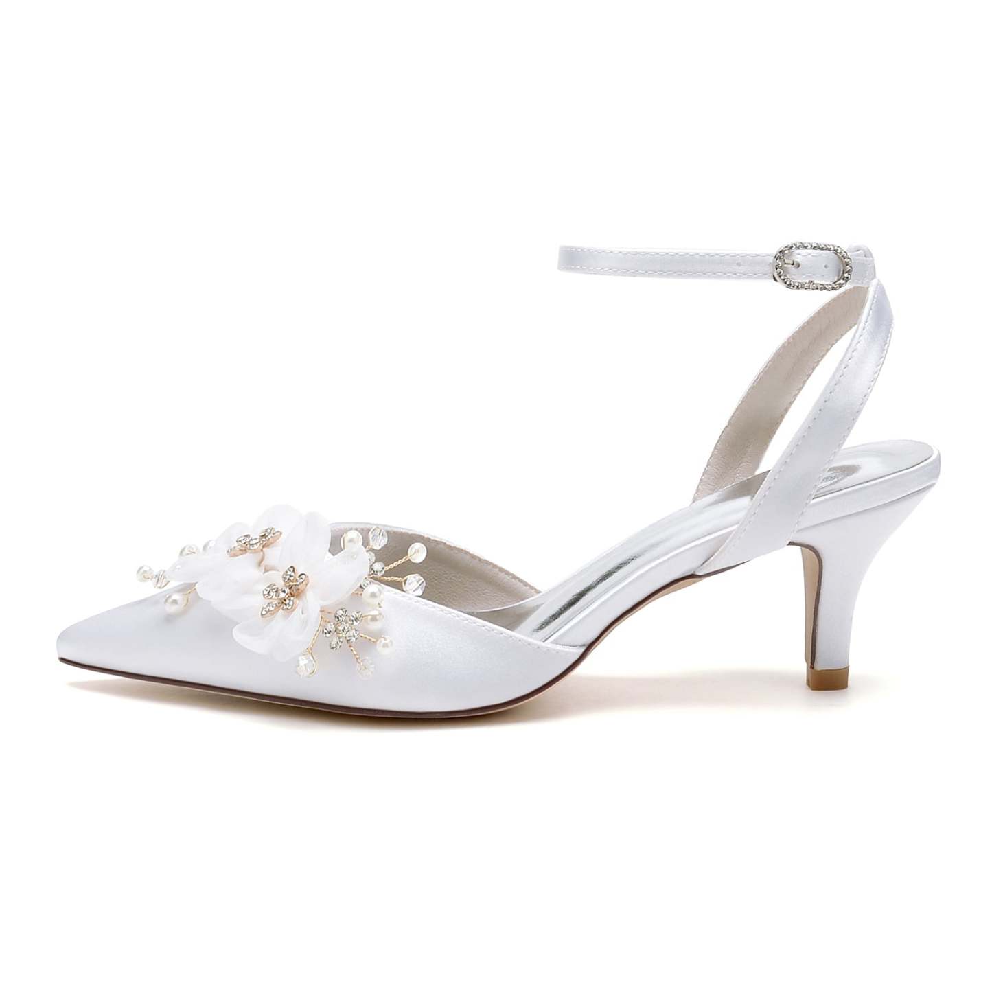 Bridal Shoes for Women with Lace and Pointed Toe in Mid Heel