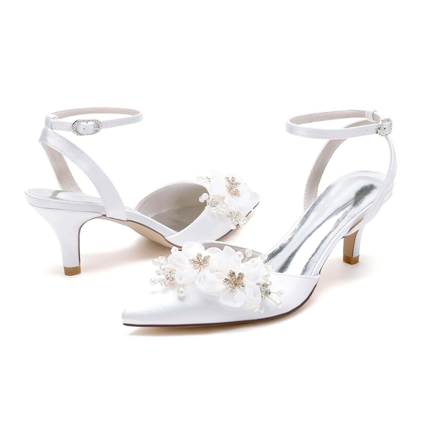 Bridal Shoes for Women with Lace and Pointed Toe in Mid Heel