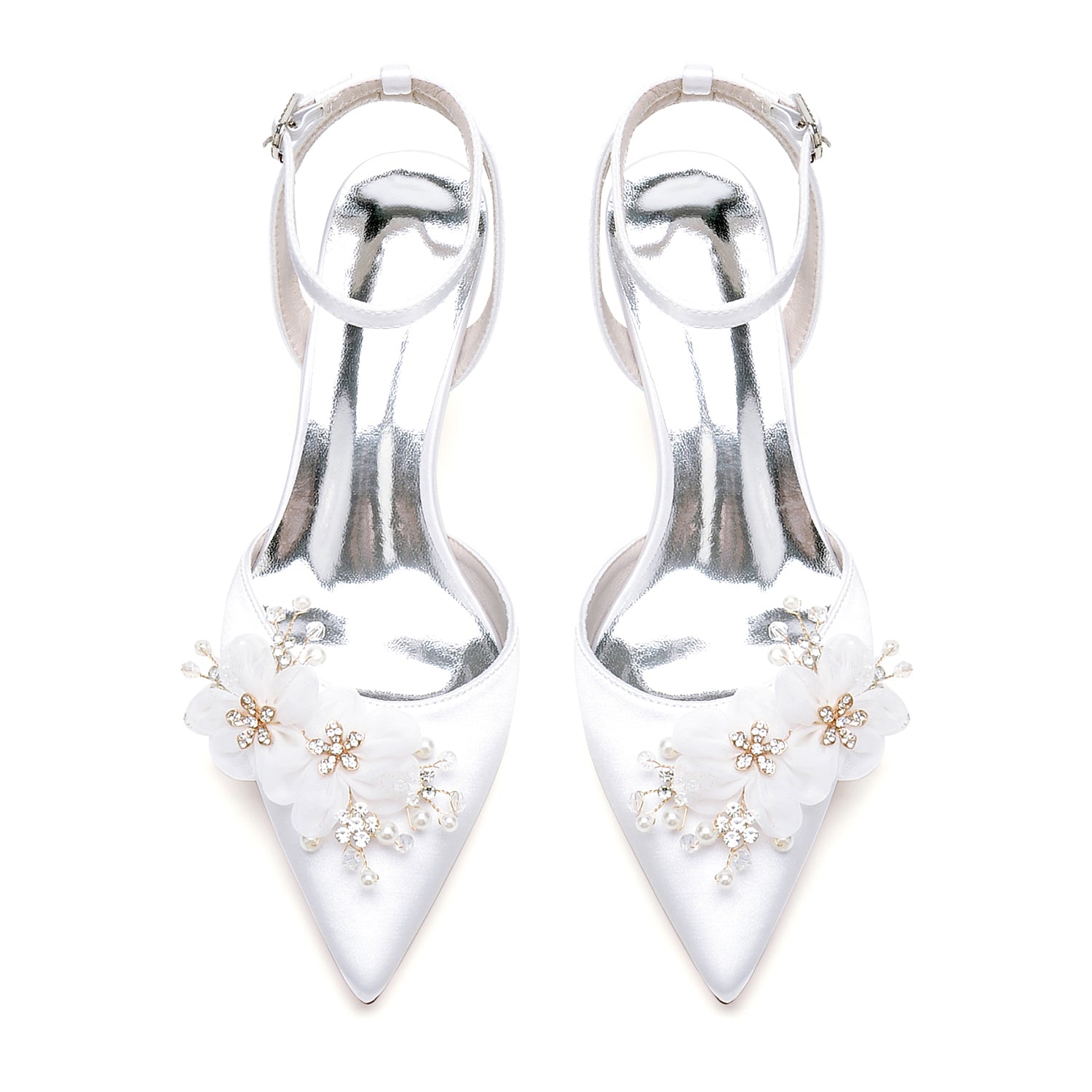 Bridal Shoes for Women with Lace and Pointed Toe in Mid Heel