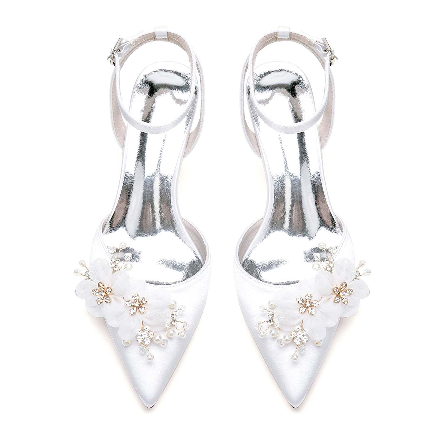 Bridal Shoes for Women with Lace and Pointed Toe in Mid Heel