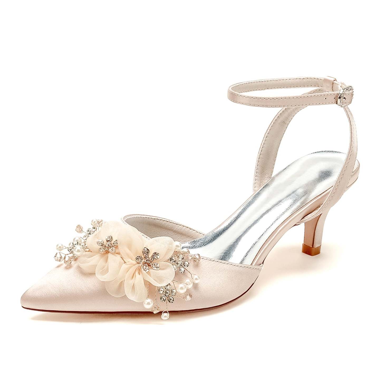 Bridal Shoes for Women with Lace and Pointed Toe in Mid Heel