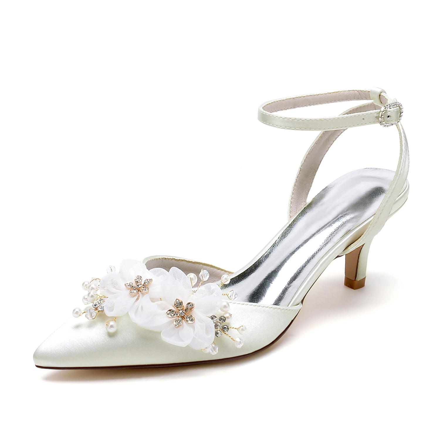 Bridal Shoes for Women with Lace and Pointed Toe in Mid Heel