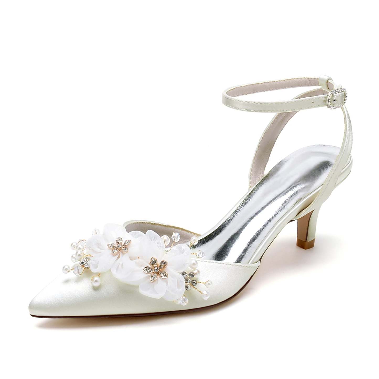 Bridal Shoes for Women with Lace and Pointed Toe in Mid Heel