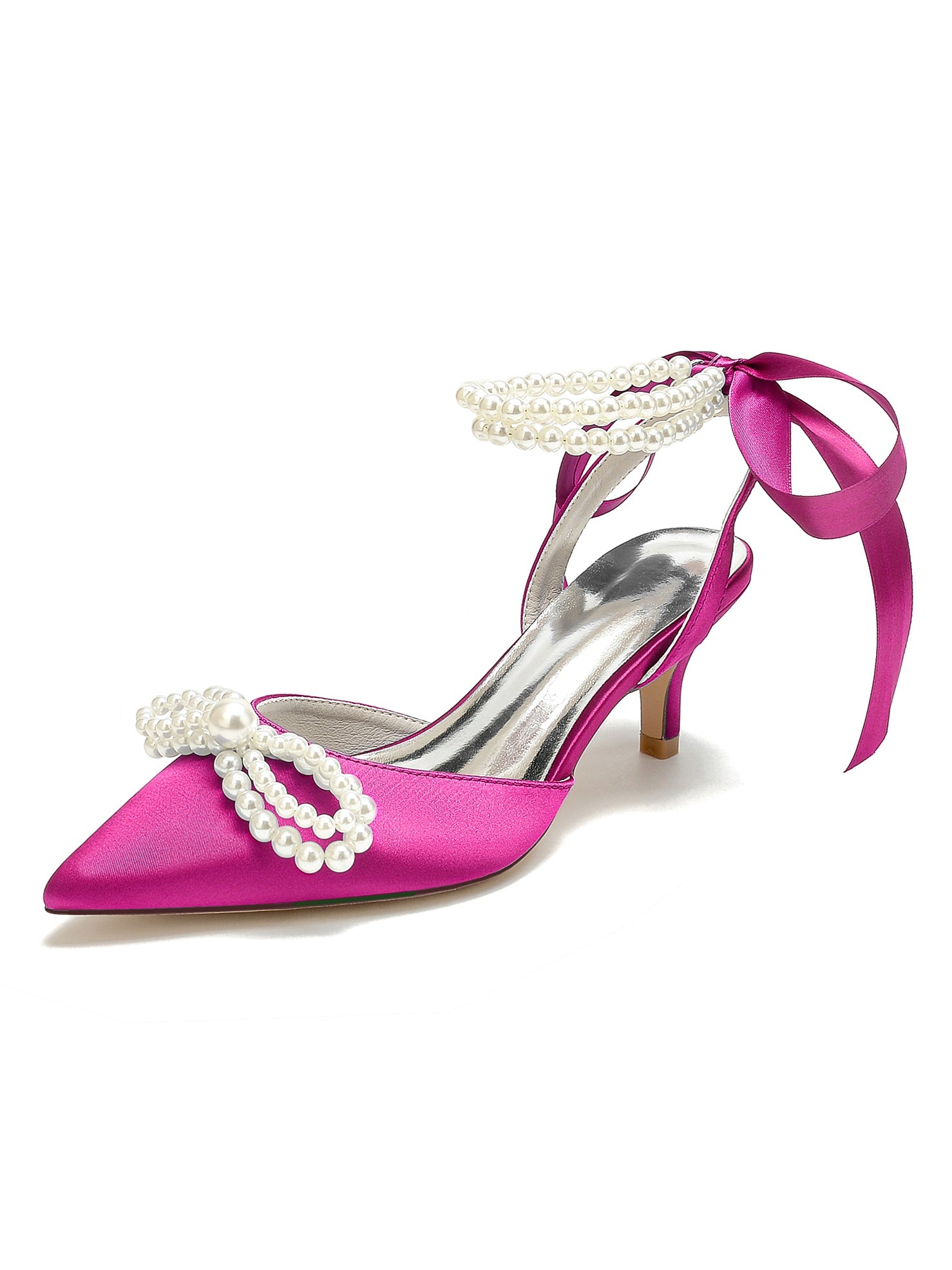 Bridal Shoes for Women with Beadings Mid Heel and Pointed Toe