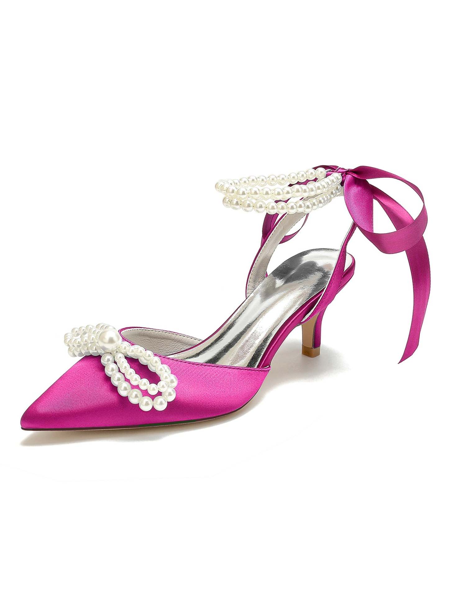 Bridal Shoes for Women with Beadings Mid Heel and Pointed Toe