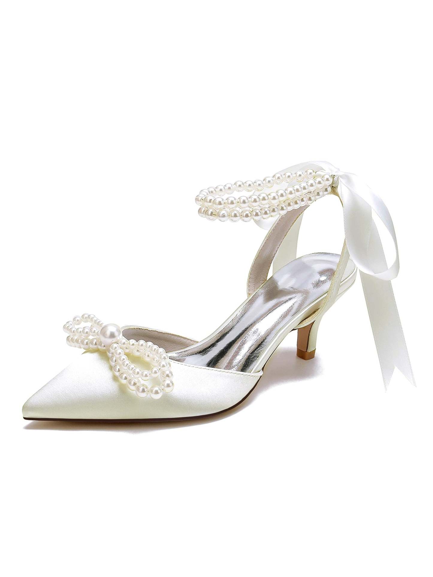 Bridal Shoes for Women with Beadings Mid Heel and Pointed Toe
