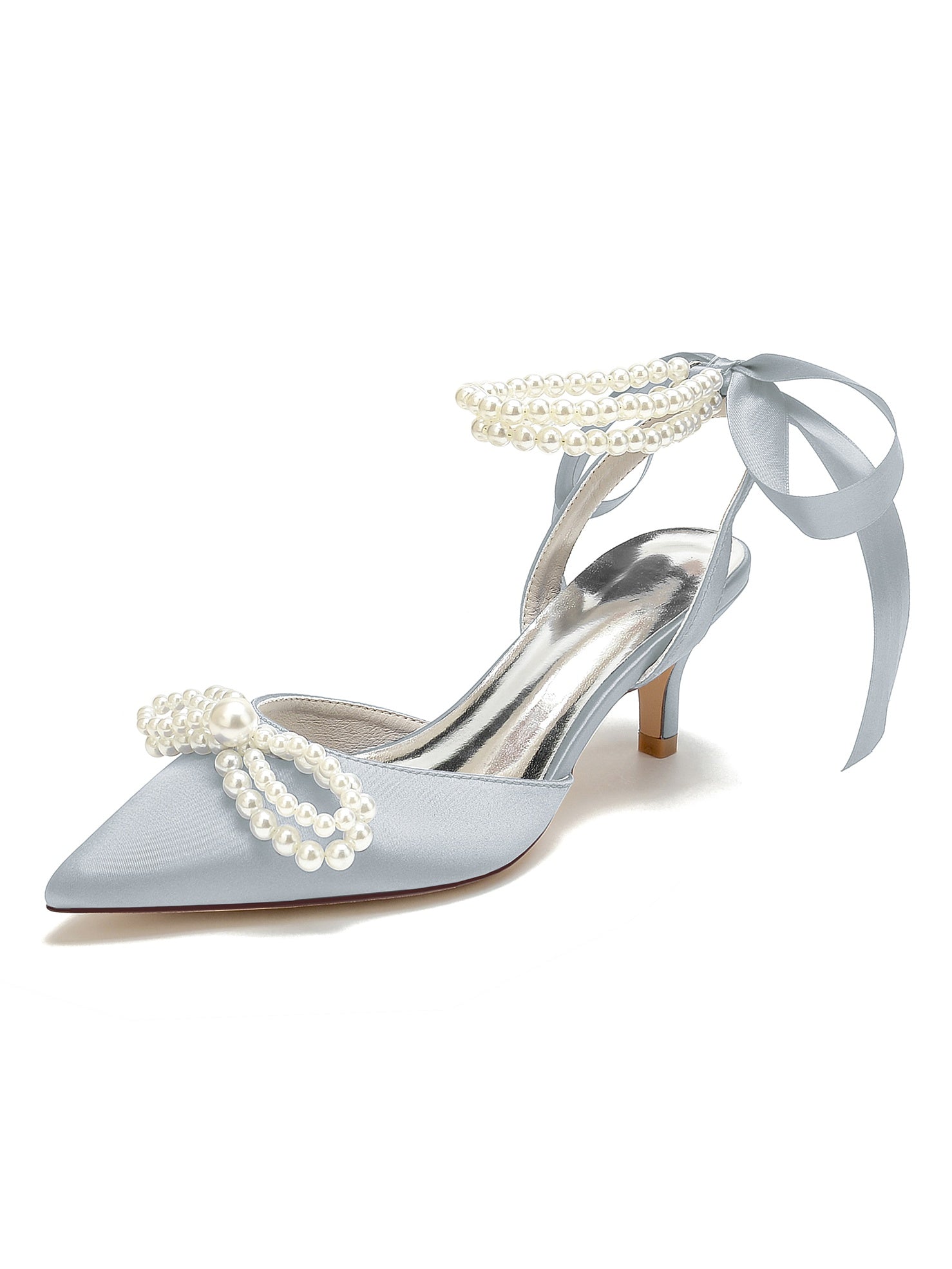 Bridal Shoes for Women with Beadings Mid Heel and Pointed Toe