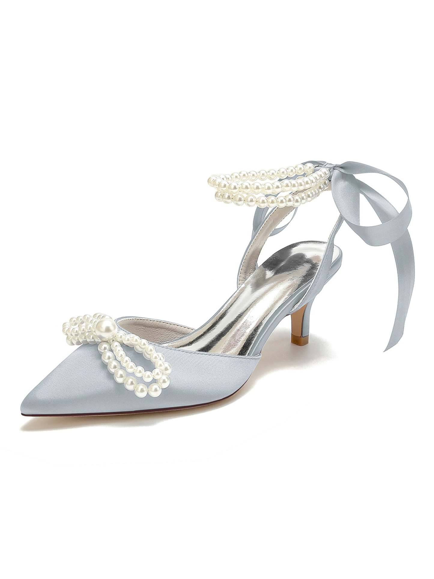 Bridal Shoes for Women with Beadings Mid Heel and Pointed Toe