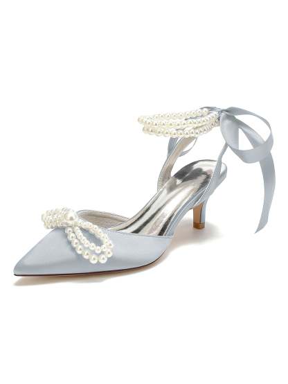 Bridal Shoes for Women with Beadings Mid Heel and Pointed Toe