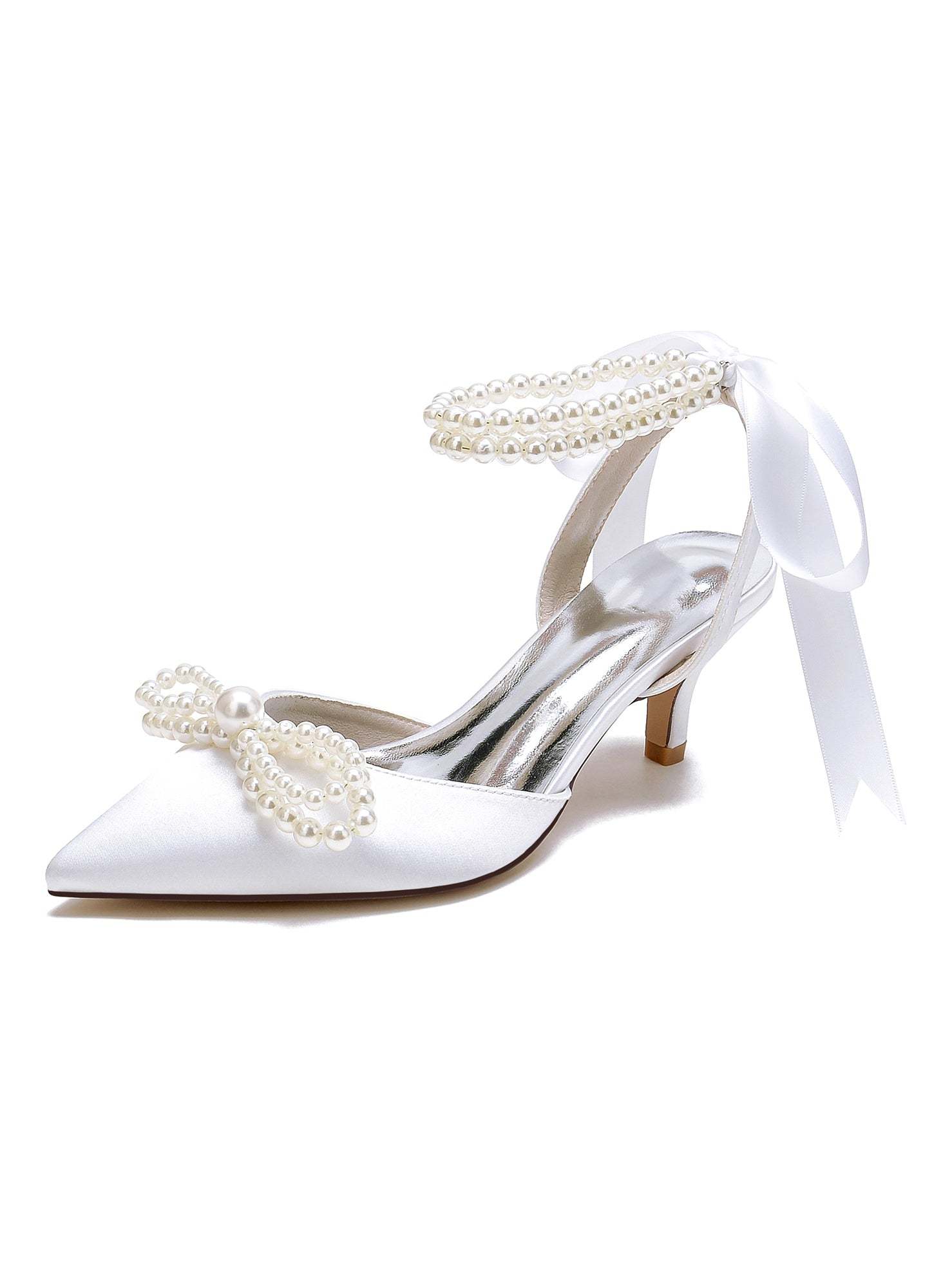 Bridal Shoes for Women with Beadings Mid Heel and Pointed Toe