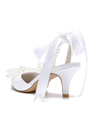 Bridal Shoes for Women with Beadings Mid Heel and Pointed Toe