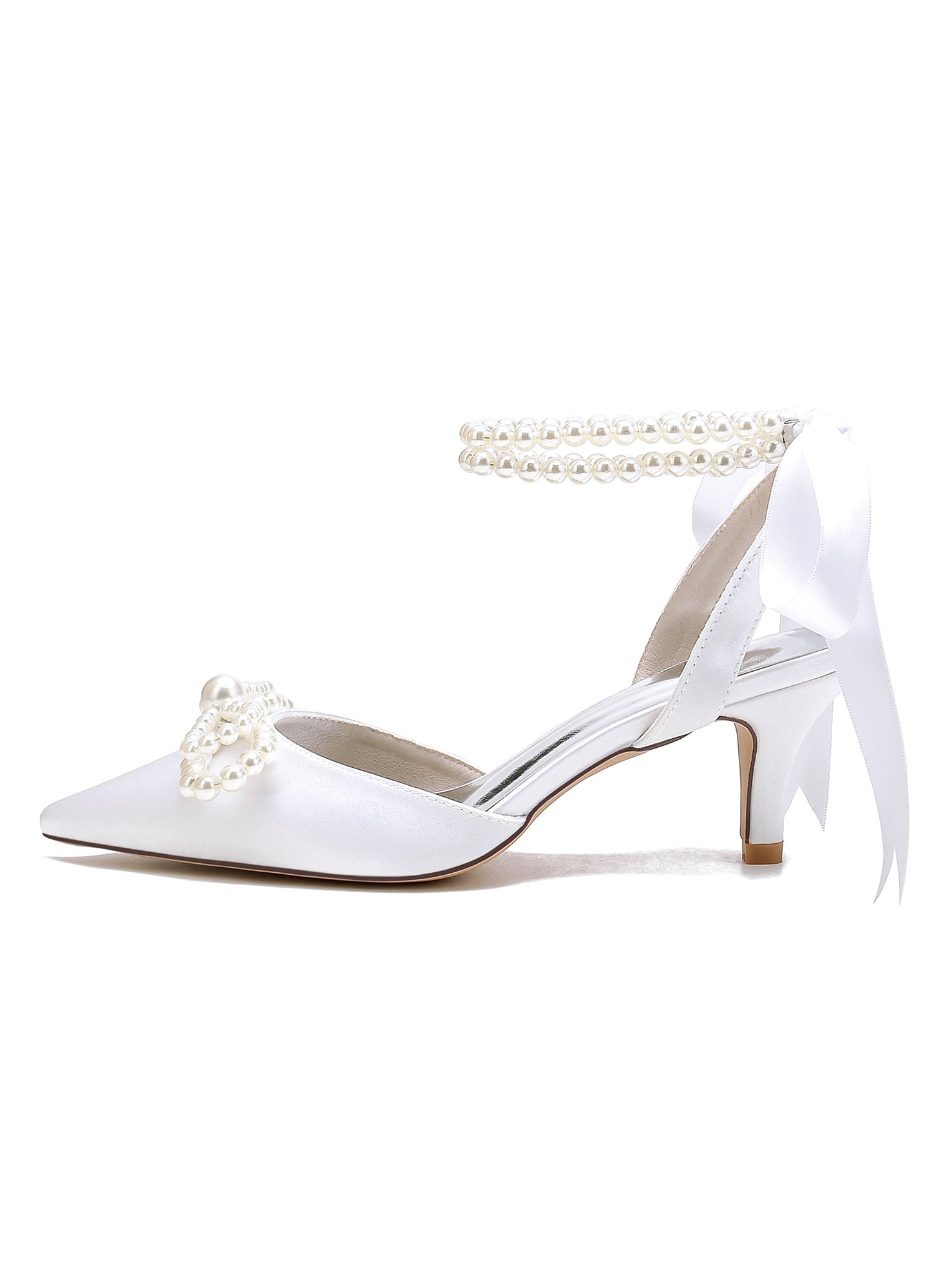 Bridal Shoes for Women with Beadings Mid Heel and Pointed Toe