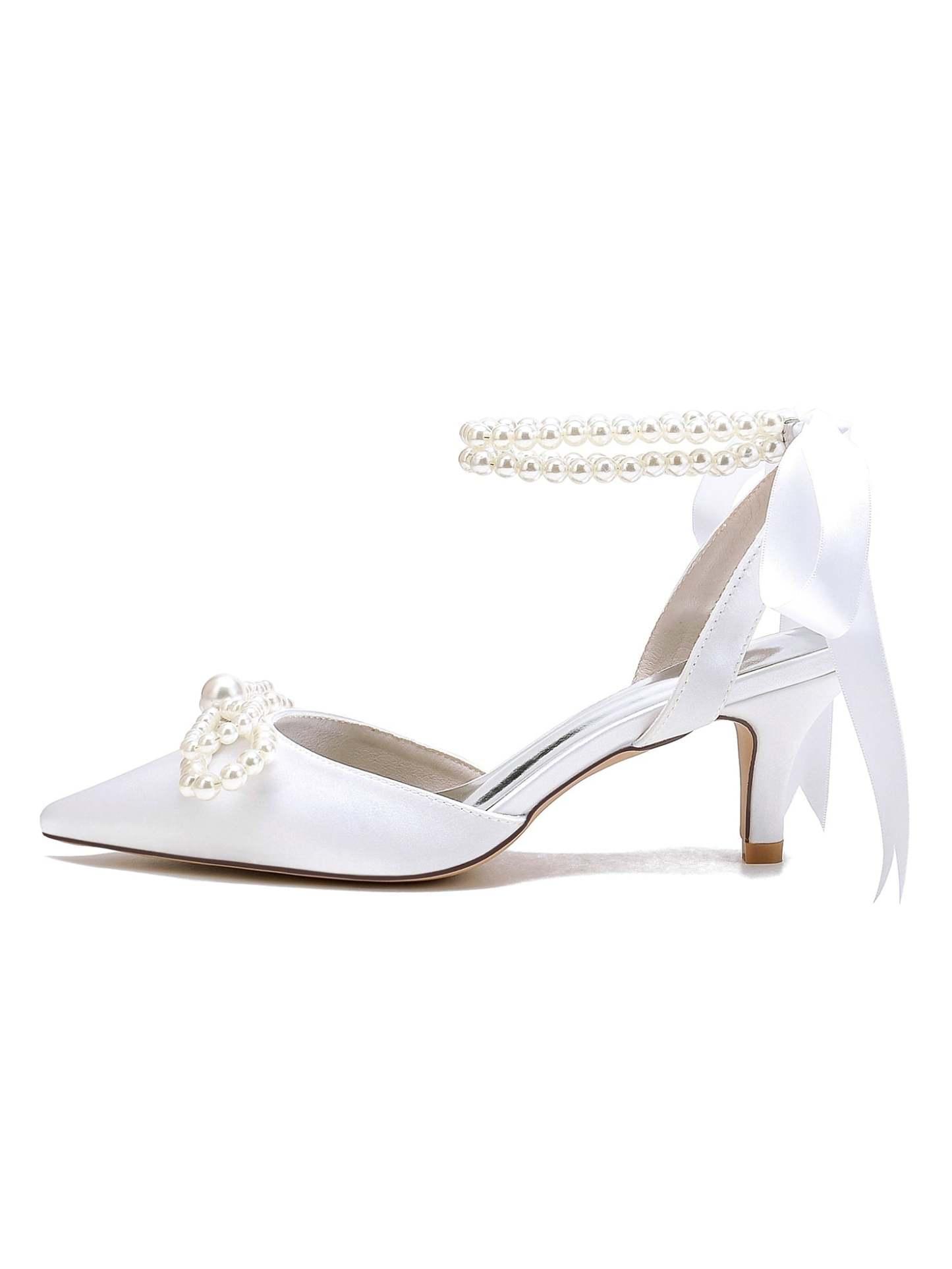 Bridal Shoes for Women with Beadings Mid Heel and Pointed Toe