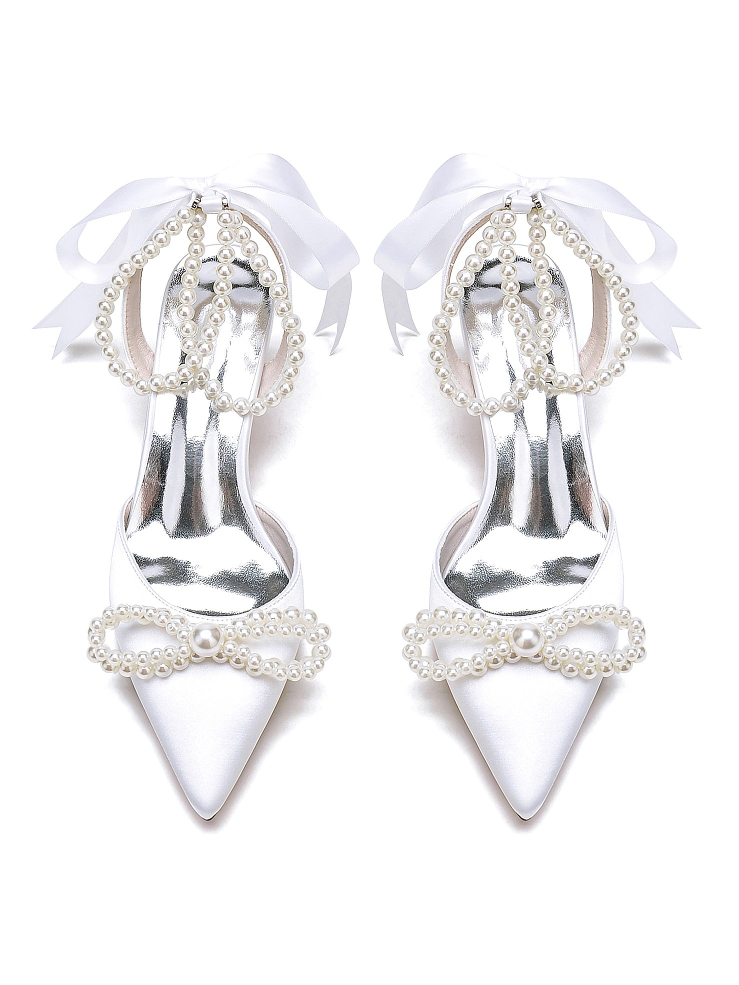 Beaded High Heel Bridal Shoes for Women with Pointed Toe