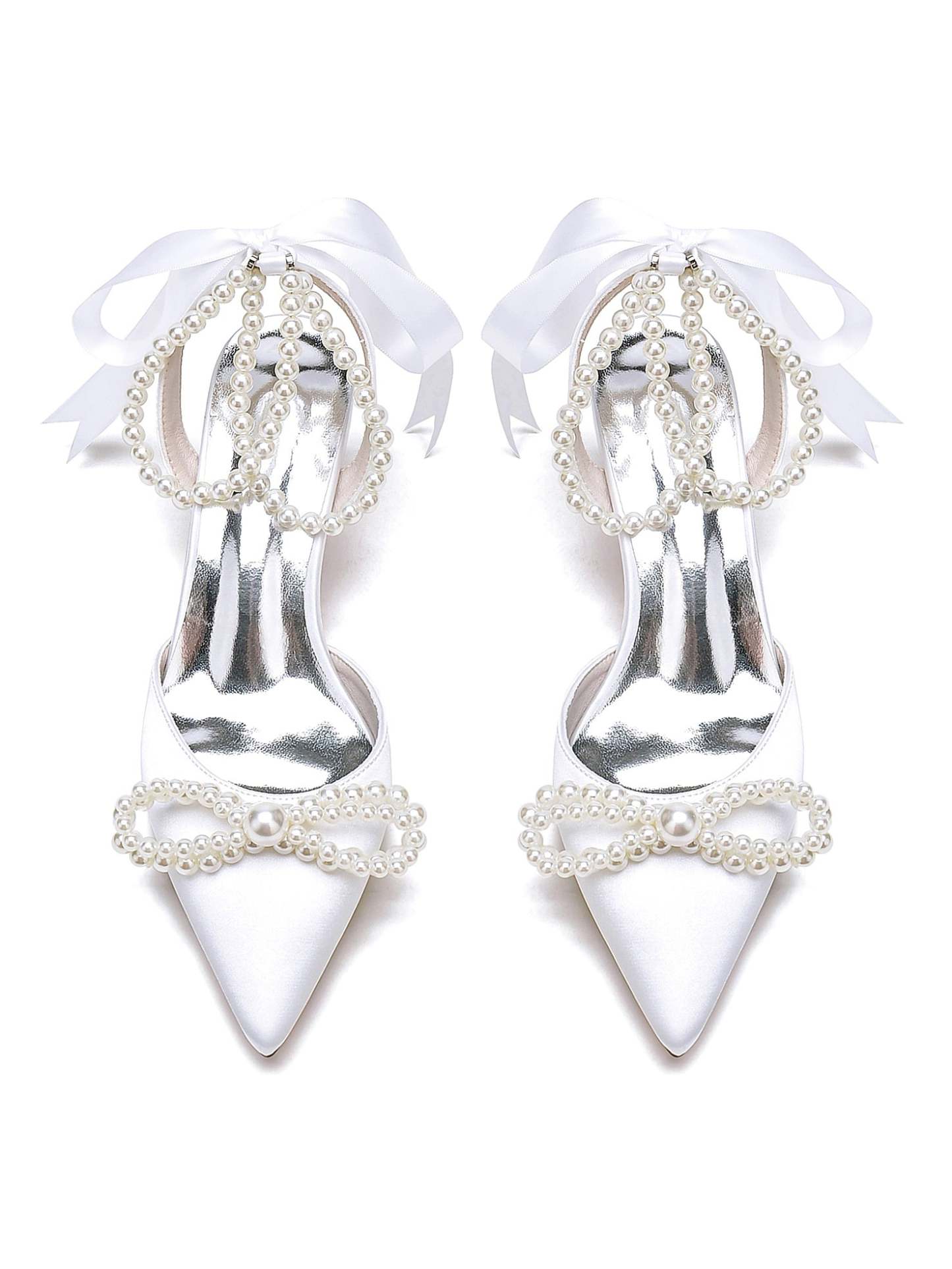 Beaded High Heel Bridal Shoes for Women with Pointed Toe