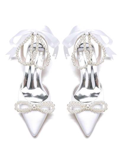 Beaded High Heel Bridal Shoes for Women with Pointed Toe