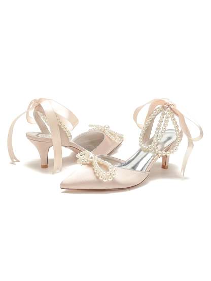 Bridal Shoes for Women with Beadings Mid Heel and Pointed Toe