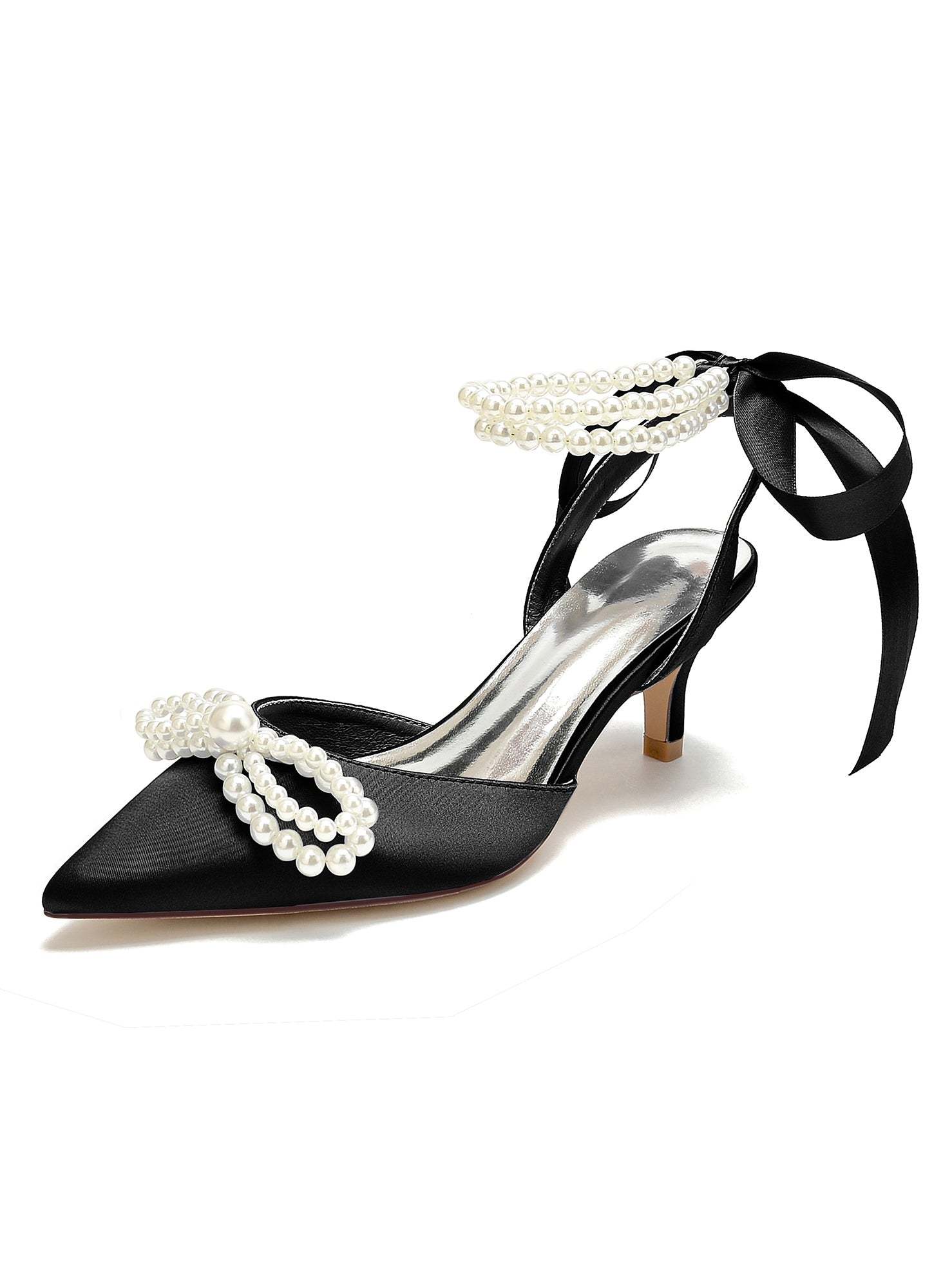 Bridal Shoes for Women with Beadings Mid Heel and Pointed Toe