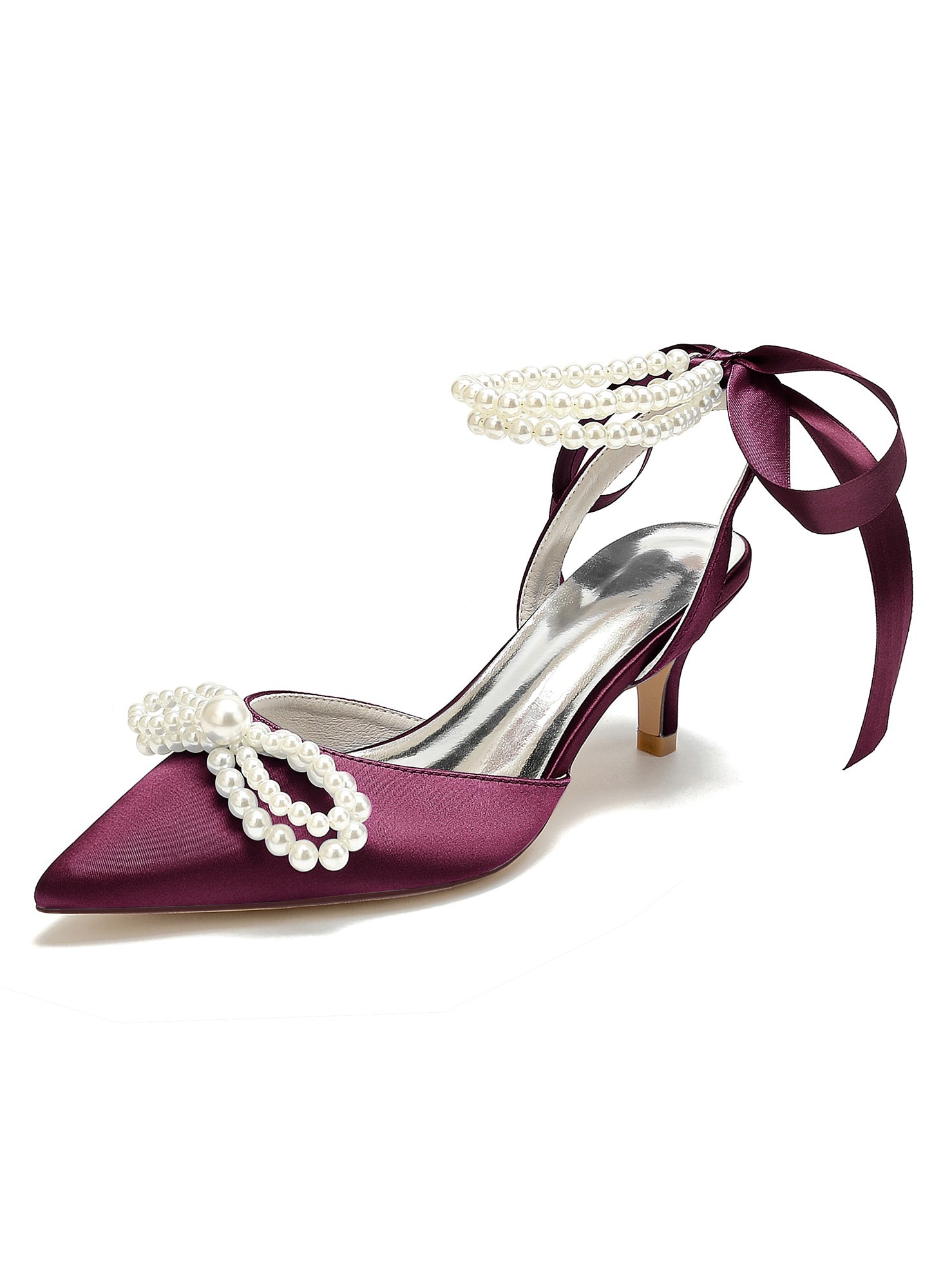 Bridal Shoes for Women with Beadings Mid Heel and Pointed Toe