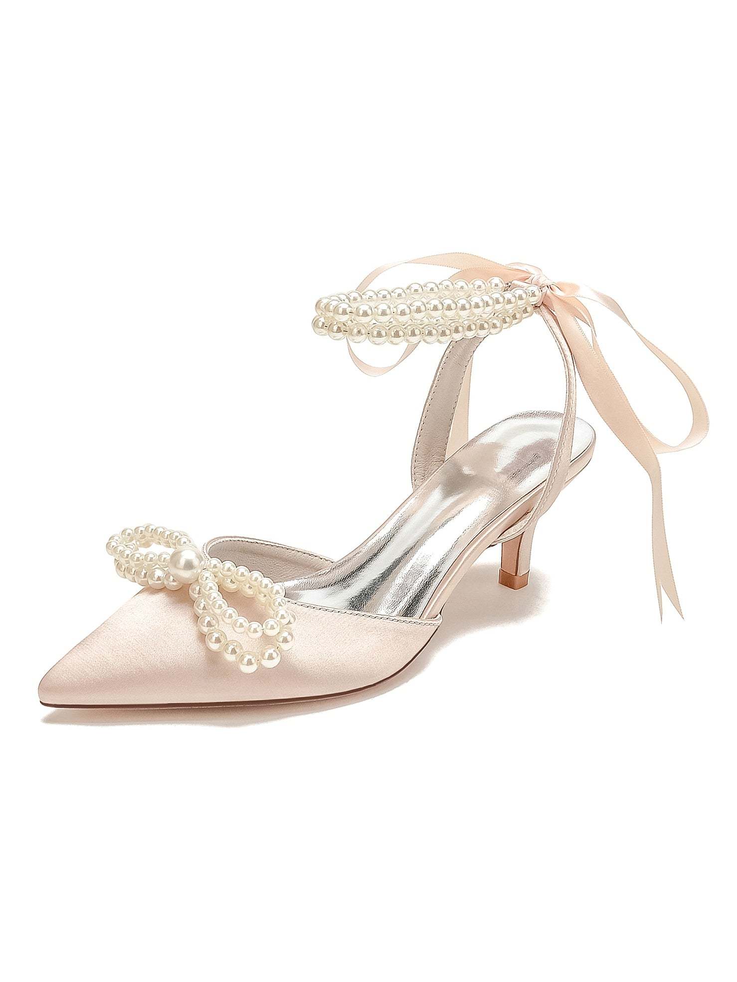 Bridal Shoes for Women with Beadings Mid Heel and Pointed Toe