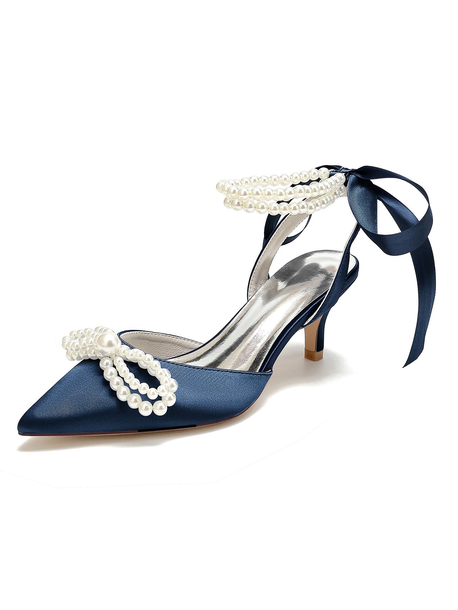 Bridal Shoes for Women with Beadings Mid Heel and Pointed Toe