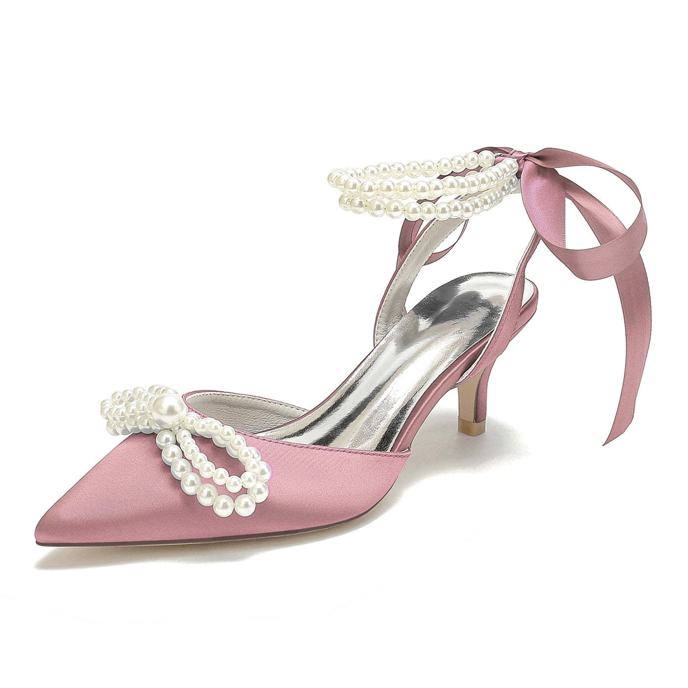 Bridal Shoes for Women with Beadings Mid Heel and Pointed Toe