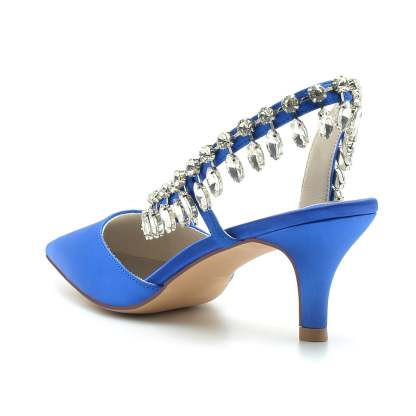 Bridal Shoes for Women in Silk Satin with Imitation Crystal and Mid Pointed Toe