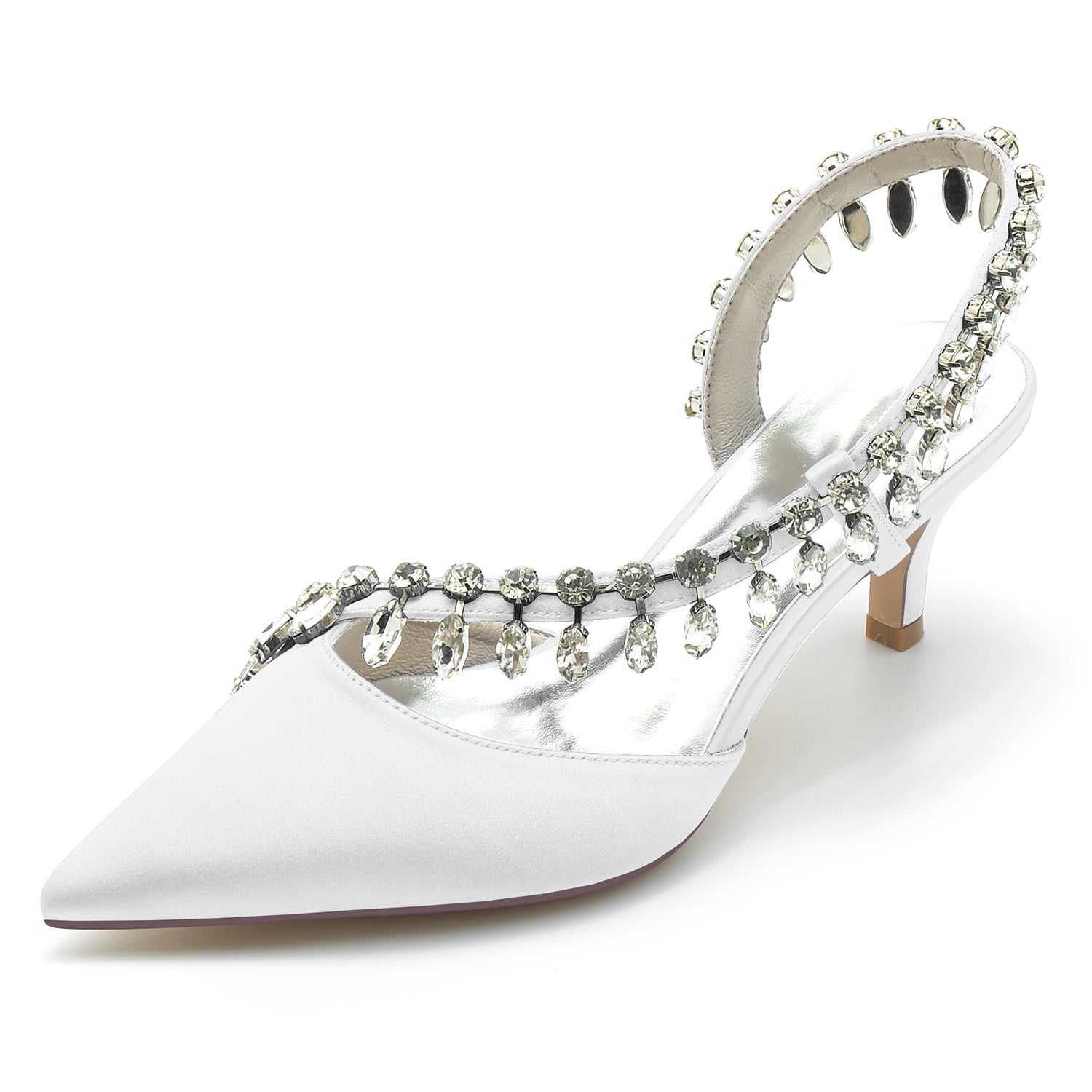 Bridal Shoes for Women in Silk Satin with Imitation Crystal and Mid Pointed Toe